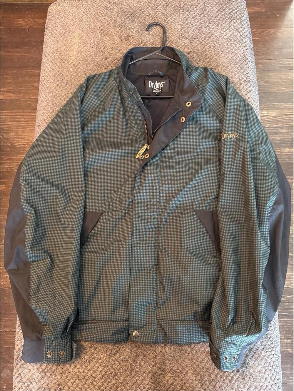 Vtg Footjoy Dryjoys Golf Jacket Men’s Large Green Full Zip Snap Houndstooth EUC